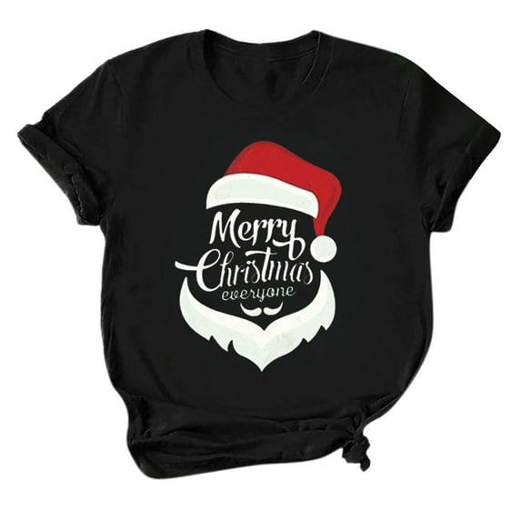 Kedxroy Christmas Shirts for Women Funny Print Xmas T Shirt Short Sleeve Holiday Tops(Black,S)