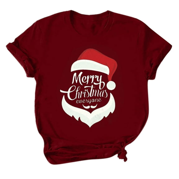 Kedxroy Christmas Shirts for Women Funny Print Xmas T Shirt Short Sleeve Holiday Tops(Red,S)