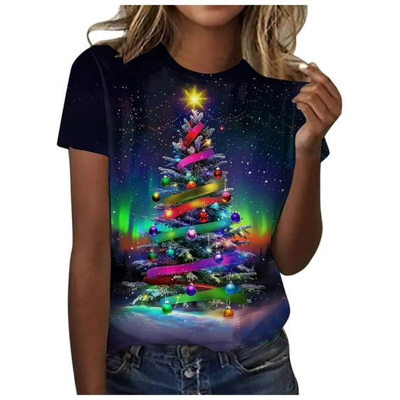 Kedxroy Christmas Shirts for Women Funny Short Sleeve Xmas Tshirt Casual Cute Holiday Graphic Tee Tops(Green,XL)