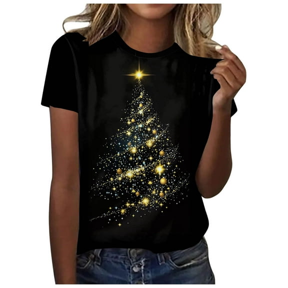 Kedxroy Christmas Shirts for Women Funny Short Sleeve Xmas Tshirt Casual Cute Holiday Graphic Tee Tops(Yellow,M)