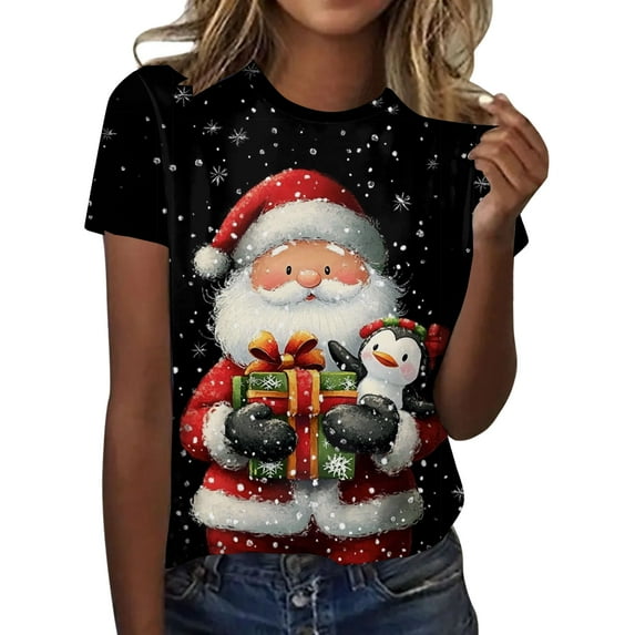 Kedxroy Christmas Shirts for Women Plaid Christmas Trees Shirt Xmas Holiday Tee Tops(Black,S)