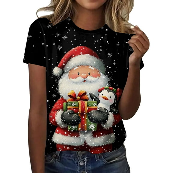 Kedxroy Christmas Shirts for Women Plaid Christmas Trees Shirt Xmas Holiday Tee Tops(Black,XL)