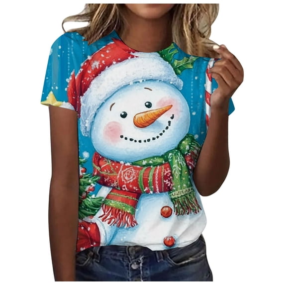 Kedxroy Christmas Shirts for Women Plaid Christmas Trees Shirt Xmas Holiday Tee Tops(Sky Blue,S)