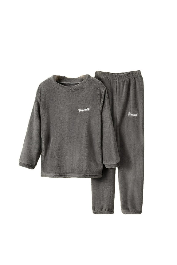 Kids Toddler Pajamas Boys Girls Fleece Pajama Set Winter Warm Sleepwear Pjs Set Plush Tops+Pants Outfits Loungewear(Grey,6-7 Years)