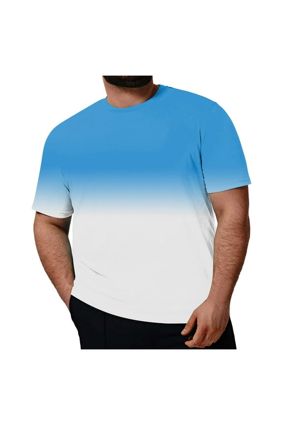 Fashion Color Gradient T-Shirts for Big and Tall Men Summer Crew Neck Short Sleeve Tops Tees(Sky Blue,6XL)
