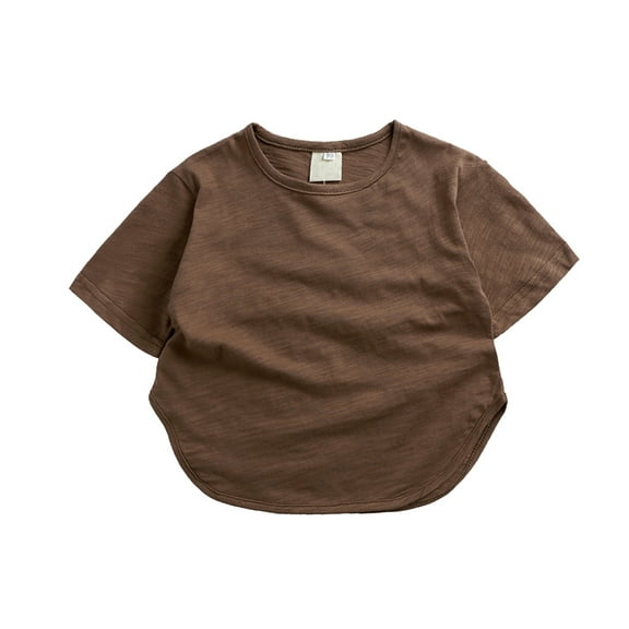 Kedxroy Toddler Baby Boy Girl Short Sleeve Crew Neck T Shirt Pullover Sweatshirt Summer Basic Tee Solid Casual Clothes(Brown,3 Years)