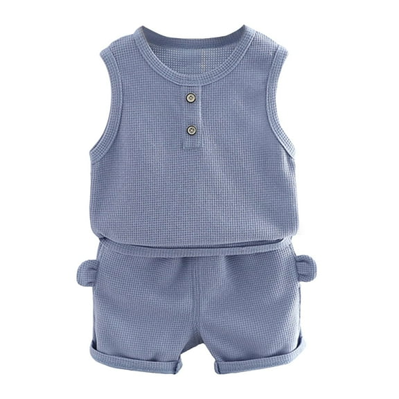Kedxroy Toddler Baby Boy Summer Clothes Tank Solid color Sleeveless Top Shorts Set 2 Piece Outfit(Blue,18-24 Months)