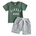 thumbnail image 1 of Kedxroy Toddler Baby Boy Summer Clothes Tractor Letter Short Sleeve T-Shirt Tops Pockets Casual Shorts Set 2-Piece Outfits for Boys（Dark Green,2-3 Y）, 1 of 8