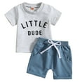 thumbnail image 1 of Kedxroy Toddler Baby Boy Summer Clothes Tractor Letter Short Sleeve T-Shirt Tops Pockets Casual Shorts Set 2-Piece Outfits for Boys（Grey,18-24 M）, 1 of 7
