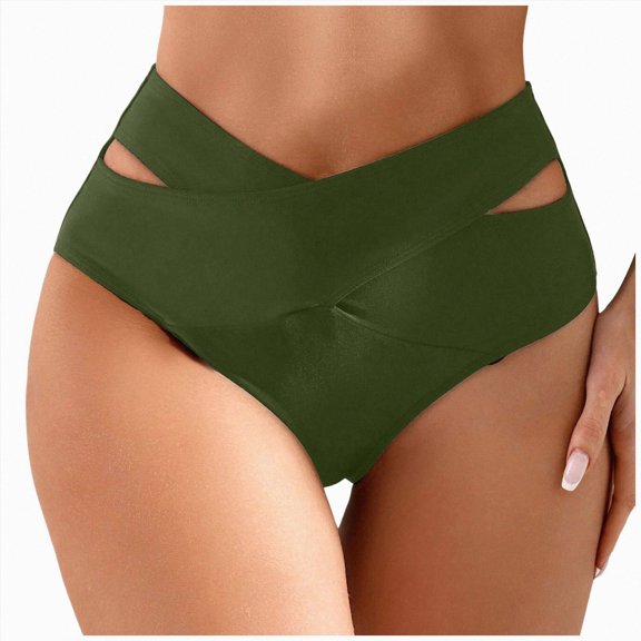 Kedxroy Women High Waisted Bikini Bottom Full Coverage Bikini Bottom Tummy Control Swim Bottom(AG,XXL)