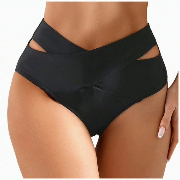 Kedxroy Women High Waisted Bikini Bottom Full Coverage Bikini Bottom Tummy Control Swim Bottom(Black,M)