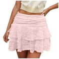 thumbnail image 1 of Kedxroy Women Y2k Lace Mini Skirt Ruffle Half Slip Skirt Low Rise Layered Pleated Flowy Short Skirts Underskirt(Pink,L), 1 of 4