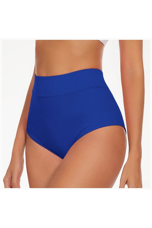 Women's Cross High Waisted Bikini Bottoms Full Coverage Swimsuit Bottoms(Blue,M)