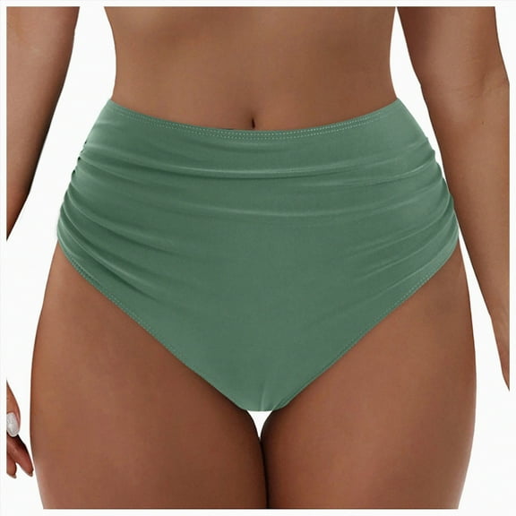 Kedxroy Women's High Waisted Swim Bottoms Swimsuit Full Coverage Bikini Bottoms(Light Green,L)
