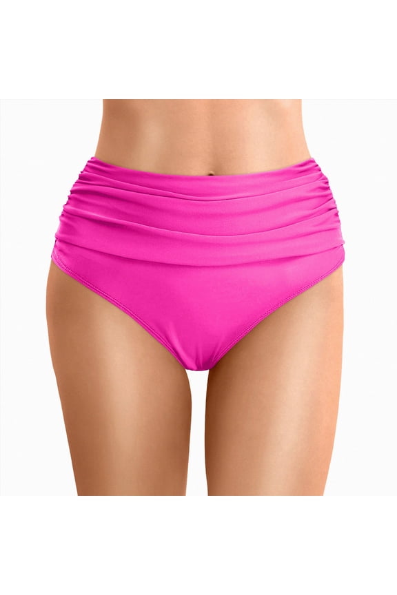Women's High Waisted Swimsuit Bottom Tummy Control Ruched Bikini Bottoms Side Tie Bathing Suit Swim Bottom(Hot Pink,XXL)