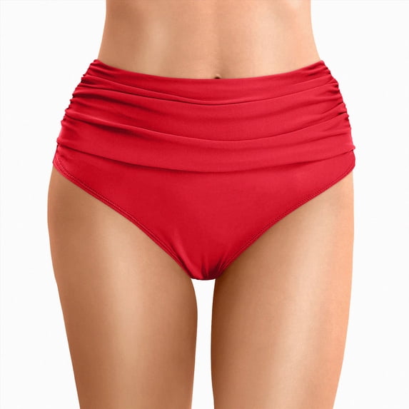 Kedxroy Women's High Waisted Swimsuit Bottom Tummy Control Ruched Bikini Bottoms Side Tie Bathing Suit Swim Bottom(Red,XL)