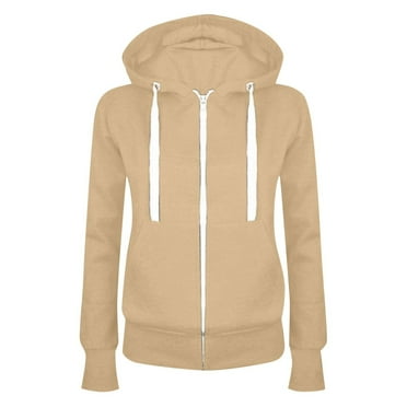 Kedxroy Women's Oversized Hoodies for Women Full Zip Up Long Sleeve Sweatshirts Drawstring Jackets Coat with Pockets(Beige,M)