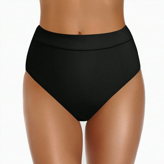 Kedxroy Women's Vintage Super High Waisted Bikini Bottom Shirred Tankini Briefs Tummy Control Swimsuits Bottoms(Black,M)