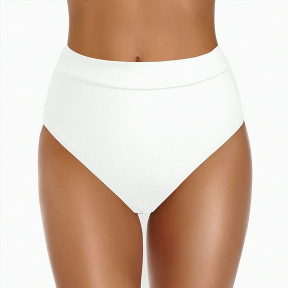 Kedxroy Women's Vintage Super High Waisted Bikini Bottom Shirred Tankini Briefs Tummy Control Swimsuits Bottoms(White,S)