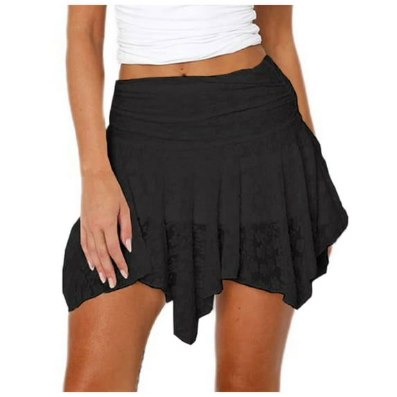 Kedxroy Womens Mini Skirt Y2k Fairy Asymmetrical Flowy High Waisted Trendy Pleated Sexy Festival Skorts Skirts(Black,S)