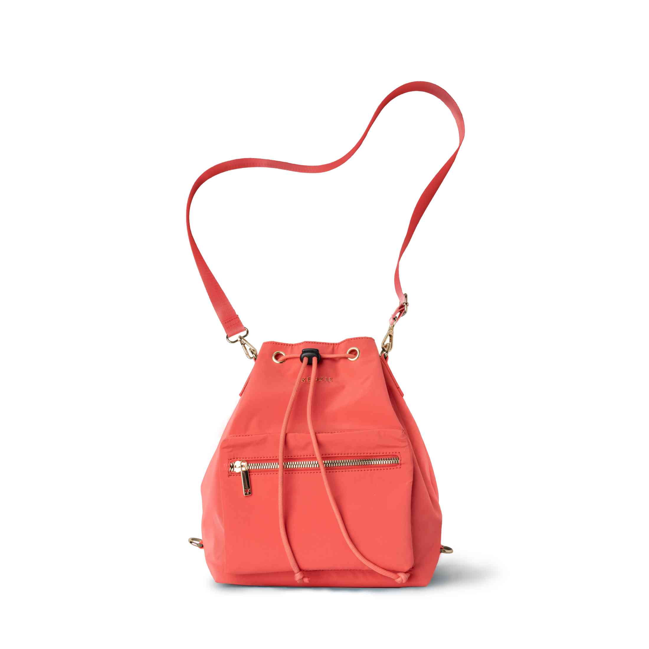 Kedzie Aries Convertible Bucket Bag 3-Way Backpack Crossbody Strap Purse, Coral (Women's)