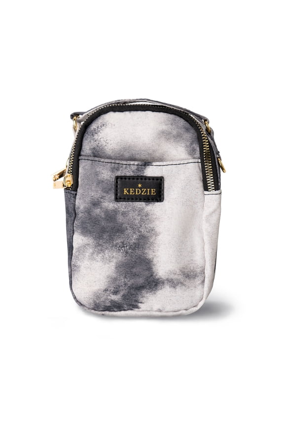 Aura Crosstown Small Tie Dye Design Crossbody Bag Cell Phone Purse, Tie Dye Black (Women's)