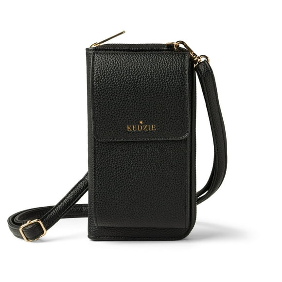 Kedzie Eclipse Smartphone Crossbody Bag Vegan Leather Cell Phone Bag, Black (Women's)