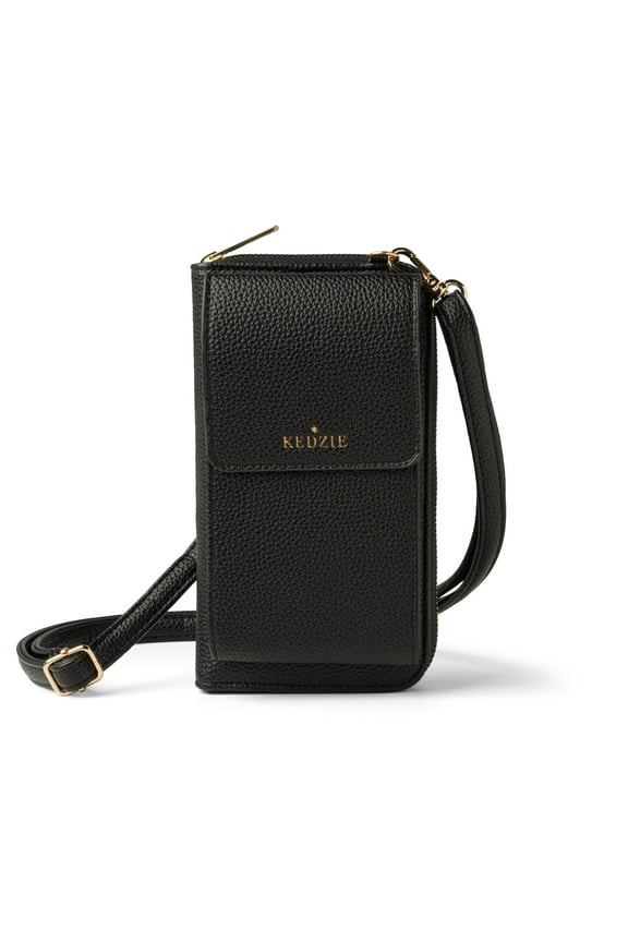 Eclipse Smartphone Crossbody Bag Vegan Leather Cell Phone Bag, Black (Women's)