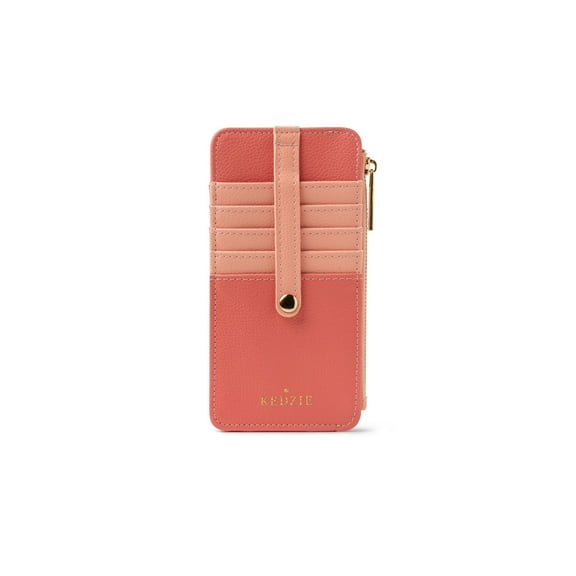 Kedzie Essentials Only Zippered Wallet Vegan Leather Card Holder Exterior ID Window, Coral (Women's)
