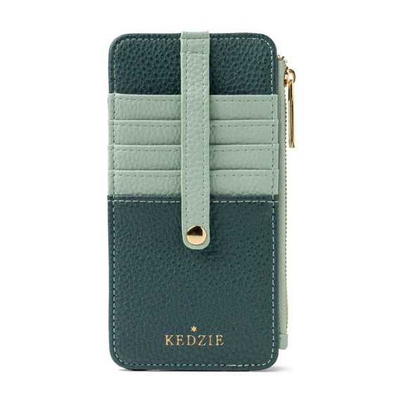 Kedzie Essentials Only Zippered Wallet Vegan Leather Card Holder Exterior ID Window, Teal (Women's)