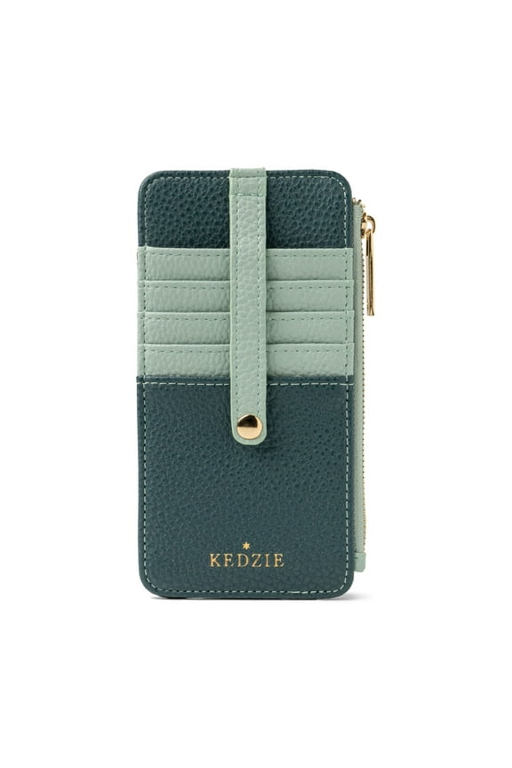 Essentials Only Zippered Wallet Vegan Leather Card Holder Exterior ID Window, Teal (Women's)
