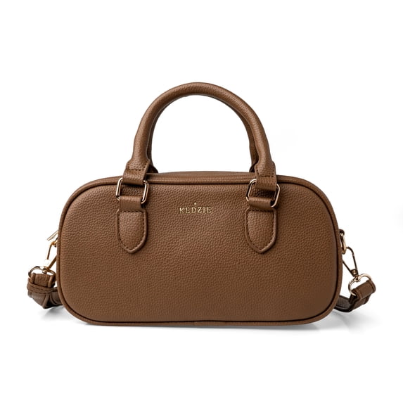 Kedzie Gia Crossbody Bag, Black Vegan Leather Crossbody Purse with Adjustable Strap, Tan