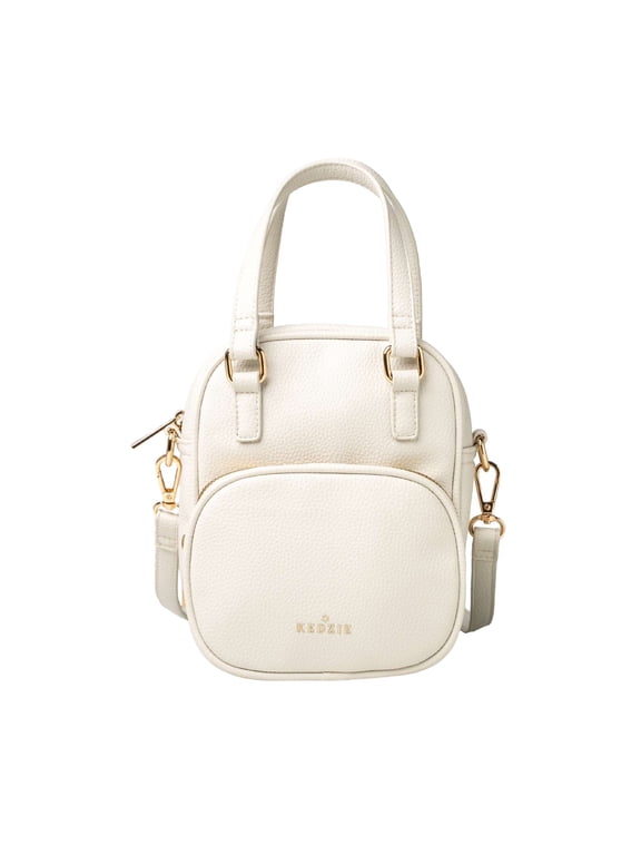 Women's Vegan Leather Convertible Purse Crossbody with Top Handles, Ivory