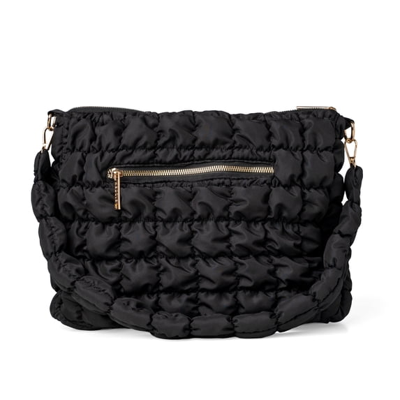 Kedzie Loft Shoulder Bag, Quilted Puffer Hobo Purse with Removable Strap, Black