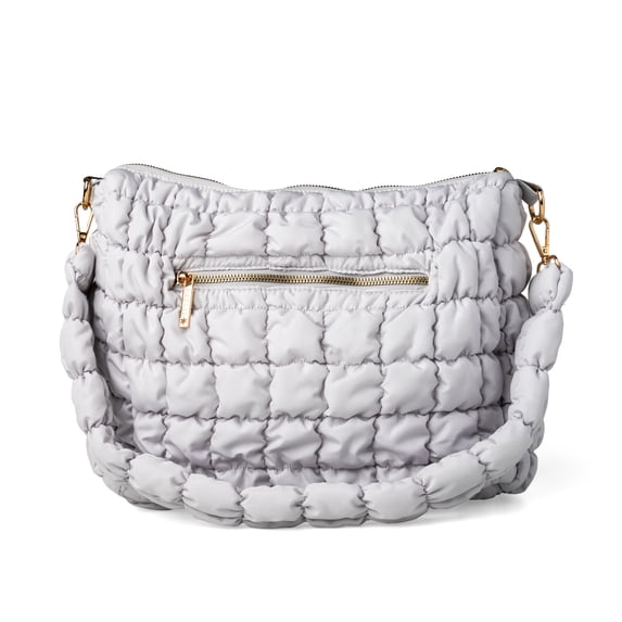 Kedzie Loft Shoulder Bag, Quilted Puffer Hobo Purse with Removable Strap, Gray