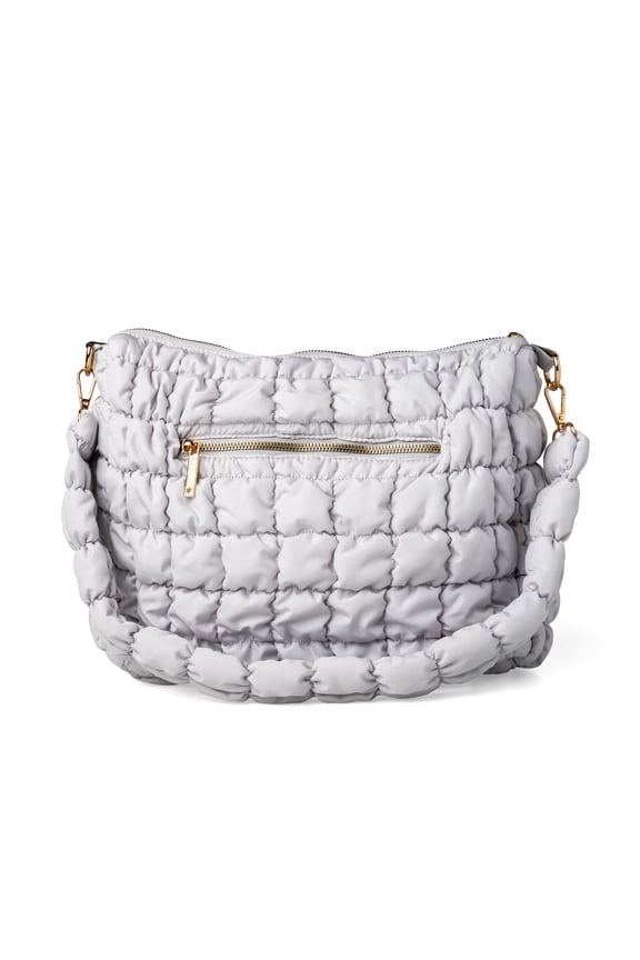 Loft Shoulder Bag, Quilted Puffer Hobo Purse with Removable Strap, Gray