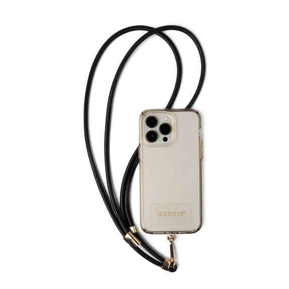 Kedzie Vegan Leather Universal Smartphone Lanyard Set with Adjustable Sliders Black