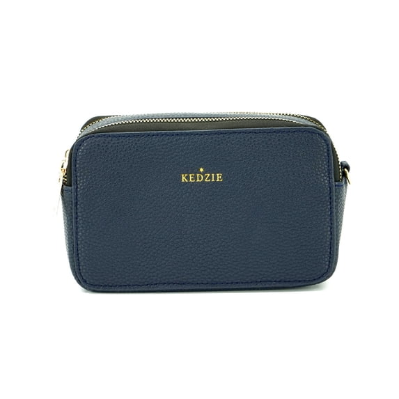 Kedzie Women's Vegan Leather Crossbody Camera Bag with Adjustable Strap, Navy