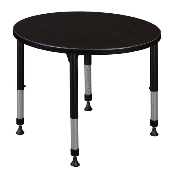 Kee 30" Round Height Adjustable Classroom Table - Mocha Walnut
