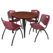 Regency Kahlo 36 in. Round Breakroom Table- Cherry Top, Black Base & 4 M Stack Chairs- Burgundy