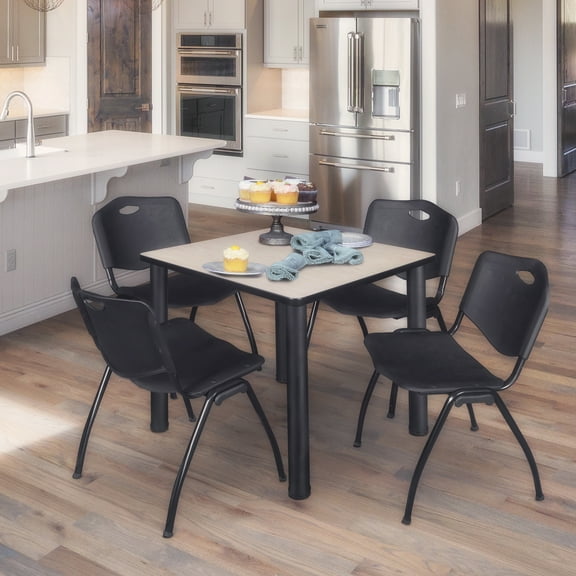 Regency Kee 36" Square Breakroom Table- Maple/ Black & 4 'M' Stack Chairs- Black