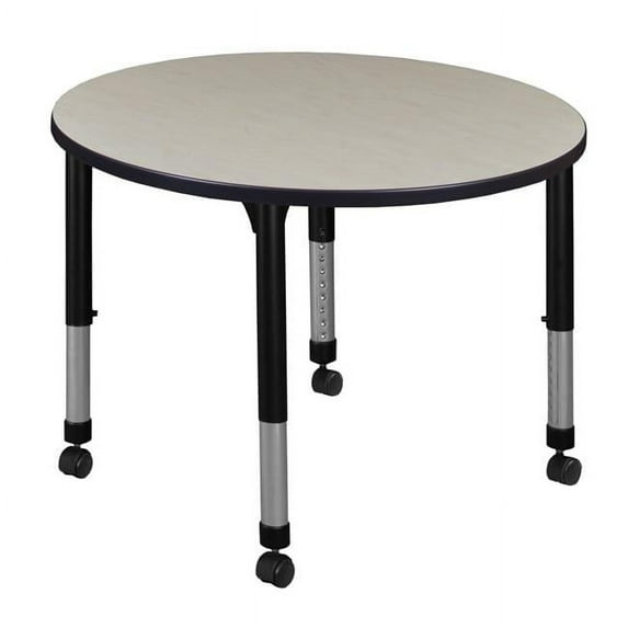 Kee 36 in. Round Height Adjustable Mobile Classroom Table - Maple