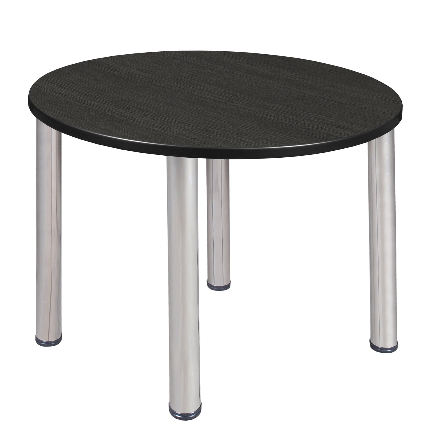 Ash Grey and Chrome Round Dining Table with Adjustable Legs