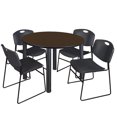 thumbnail image 1 of Kee 42" Round Breakroom Table- Neo Walnut/ Black & 4 Zeng Stack Chairs- Black, 1 of 6