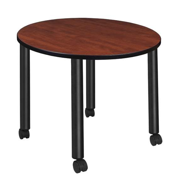 Kee 42" Round Mobile Breakroom Table- Cherry/ Black