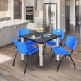 thumbnail image 1 of Regency Kee 42 in Square Breakroom Table- Grey Top, Chrome Legs, 4 M Stack Chairs- Blue, 1 of 8