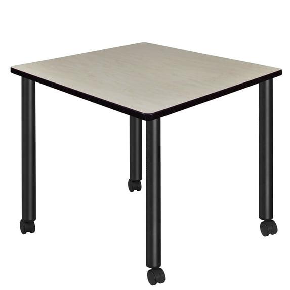 Kee 42" Square Mobile Breakroom Table in Maple/ Black