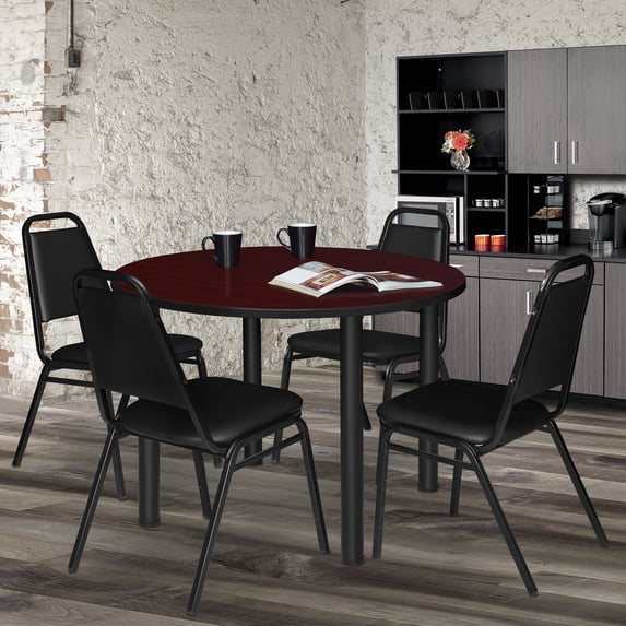 Romig Kee 48 in. Large Round Breakroom Table- Mahogany Top, Black Legs