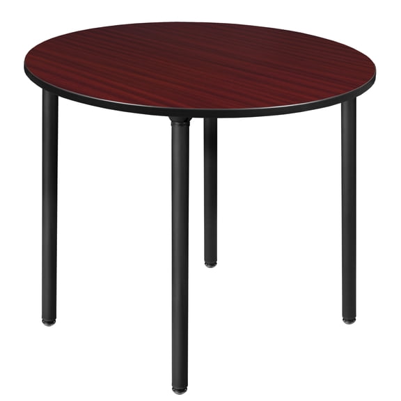 Kee 48" Round Folding Breakroom Table- Mahogany/ Black