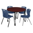 thumbnail image 1 of Kee 48" Round Height Adjustable Classroom Table - Mahogany & 4 Andy 18-in Stack Chairs- Navy Blue, 1 of 5